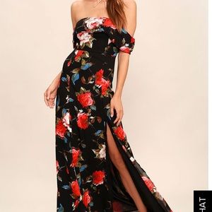 Lulus FLORAL PRINT OFF-THE-SHOULDER MAXI DRESS